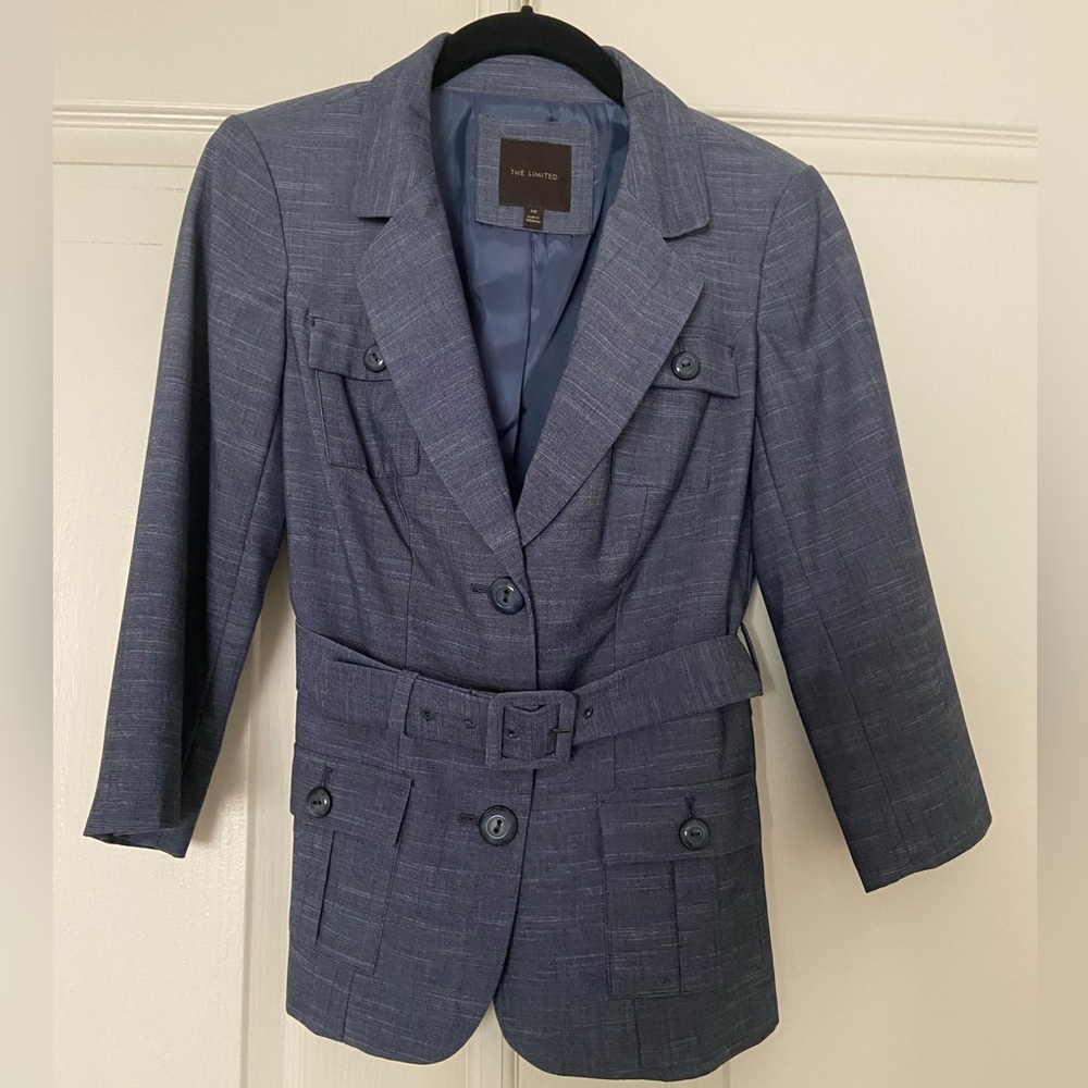 The Limited 3/4 Belted Blazer Slate Gray